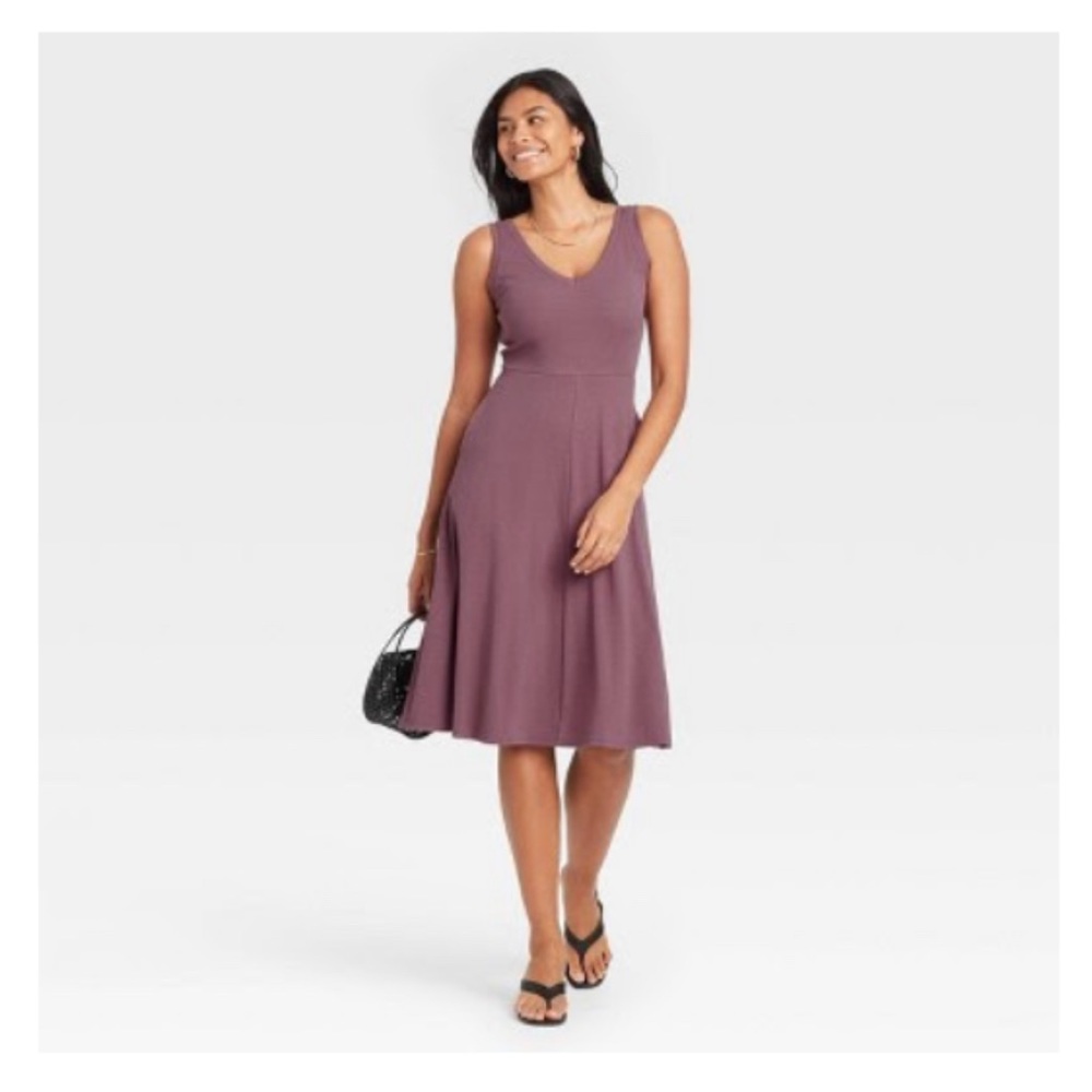 Women's Sleeveless Rib Knit Ballet Dress - A New Day Purple XXL